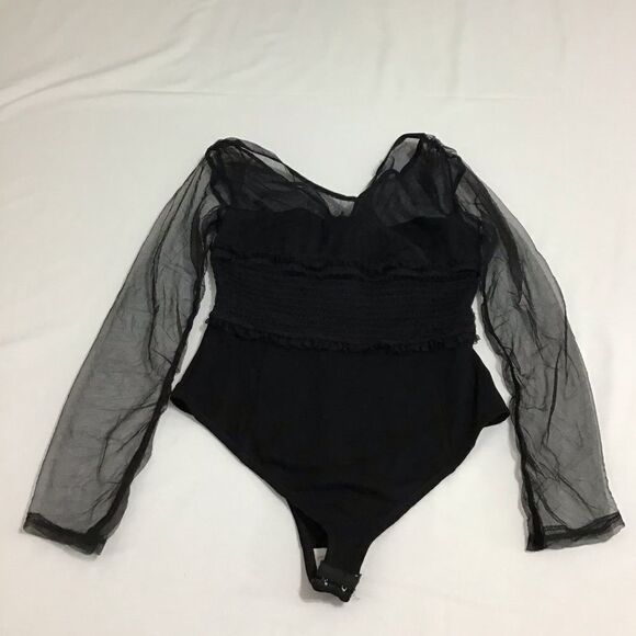 NBD Black Mesh Long Sleeve Bodysuit Sheer Mesh Corset Top Size Small - Picture 5 of 13